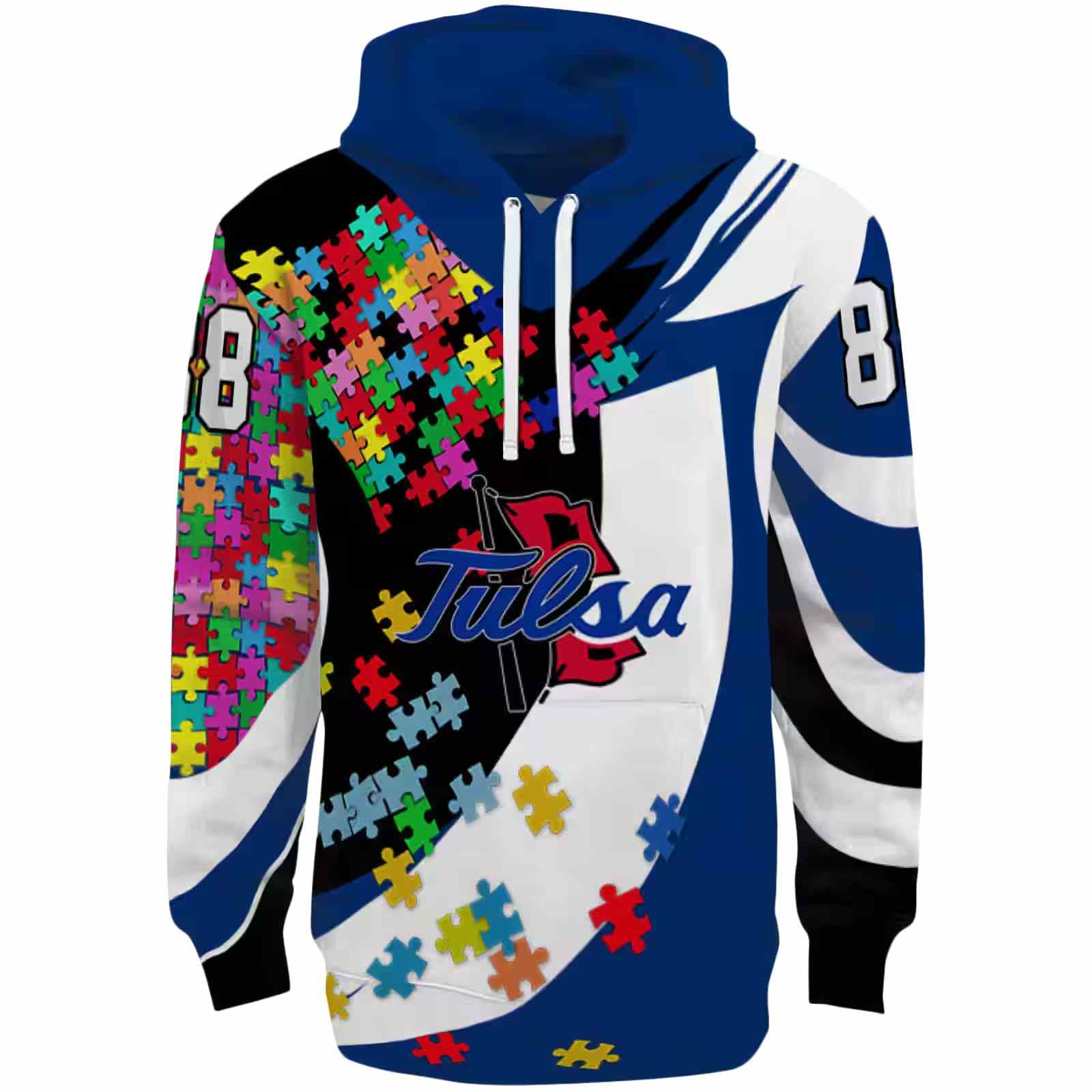 Custom Tulsa Golden Hurricane Puzzle Pieces Blue Hoodie