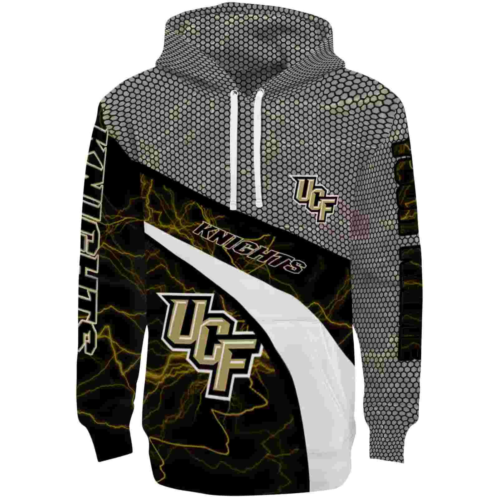 Custom UCF Knights Hexagonal Mesh Gold Black Gray Hoodie