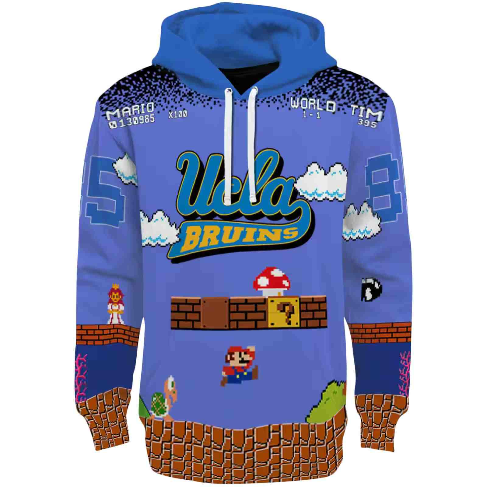 Custom UCLA Bruins Mario Blue Black Hoodie