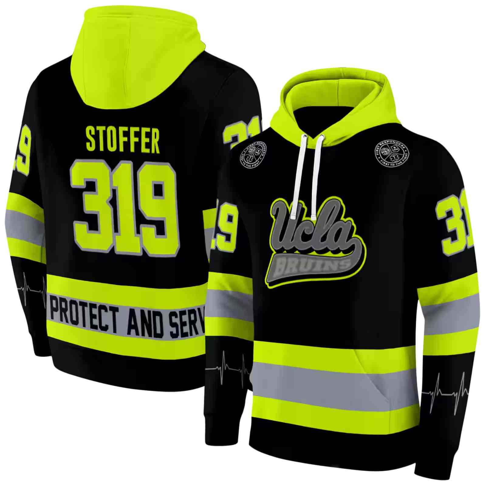 custom ucla bruins safety motif black neon green hoodie fashion forward