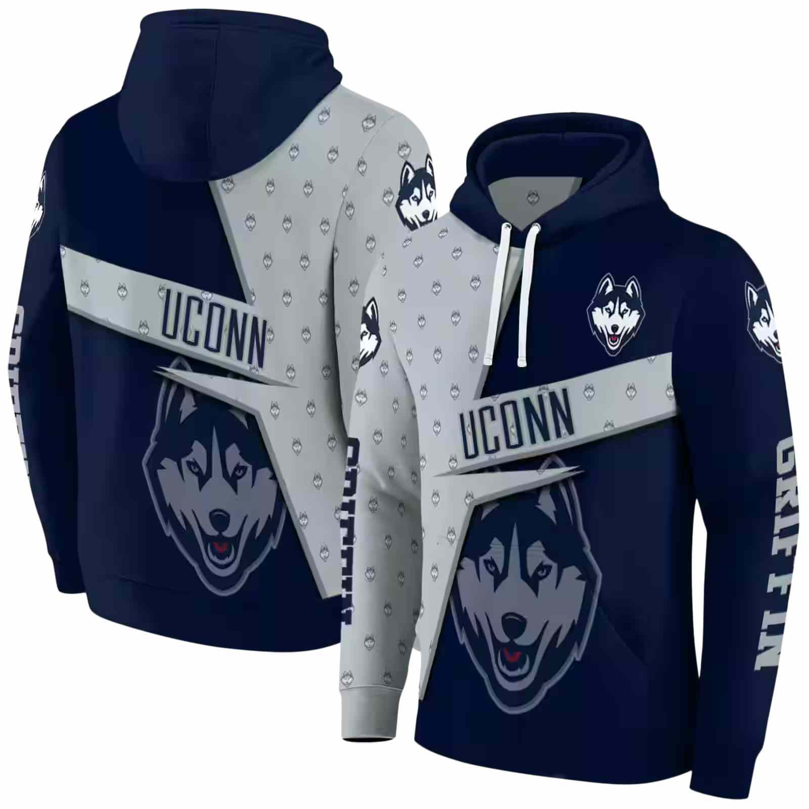 custom uconn huskies abstract shape blue hoodie fashion forward