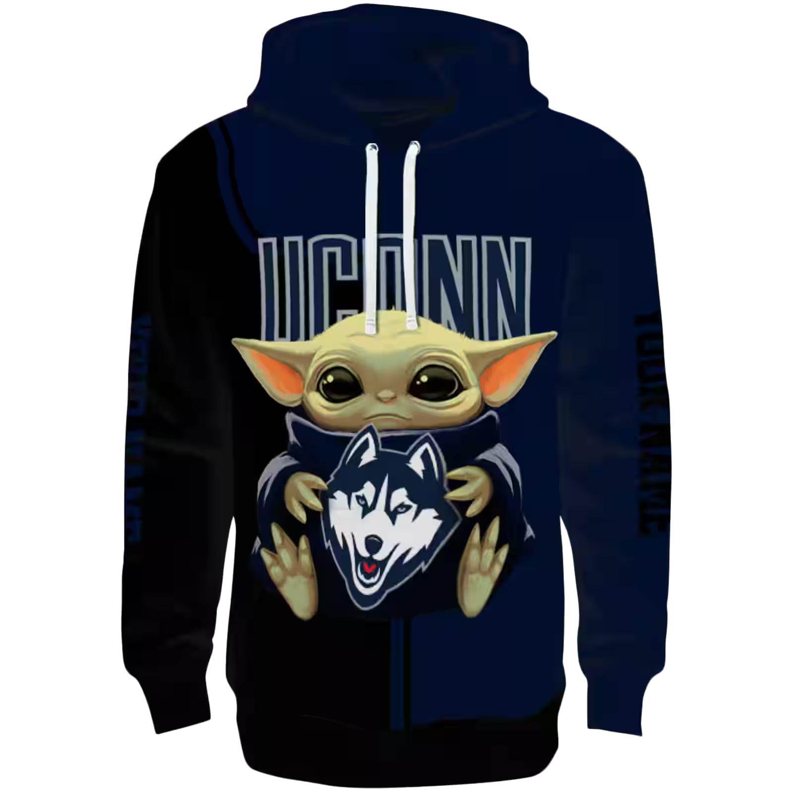 Custom UConn Huskies Baby Yoda Blue Black Hoodie