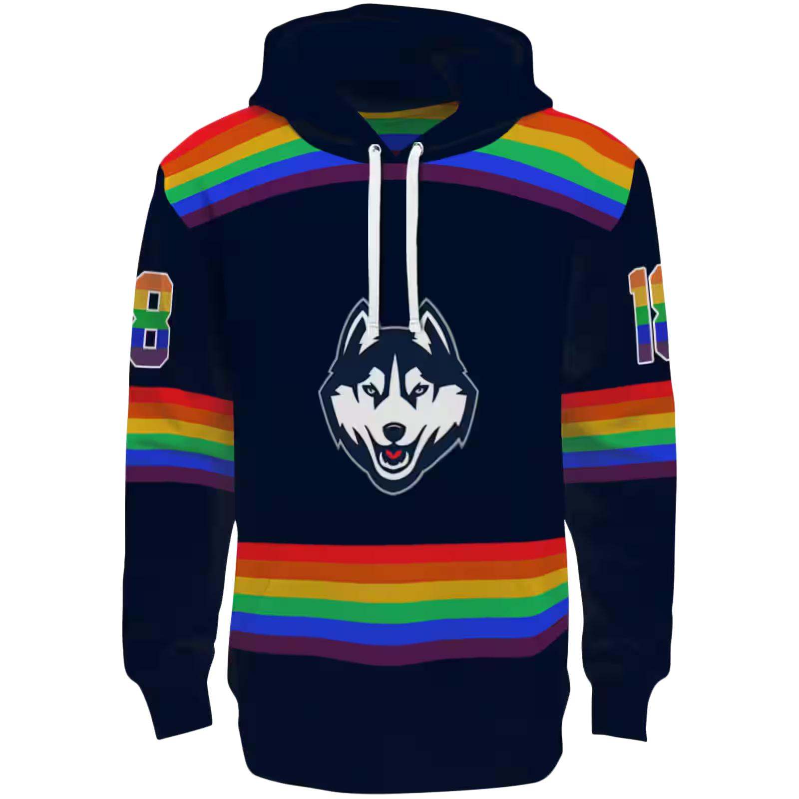 Custom UConn Huskies Rainbow Stripes Blue Hoodie