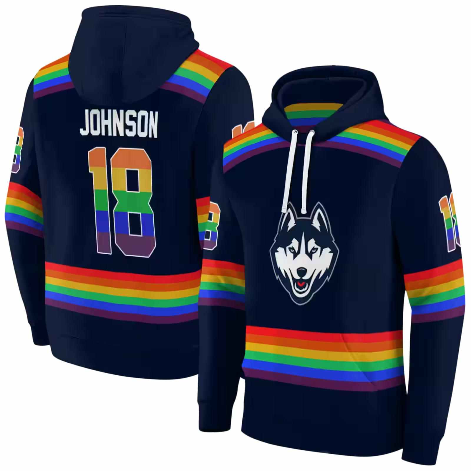 custom uconn huskies rainbow stripes blue hoodie fashion forward