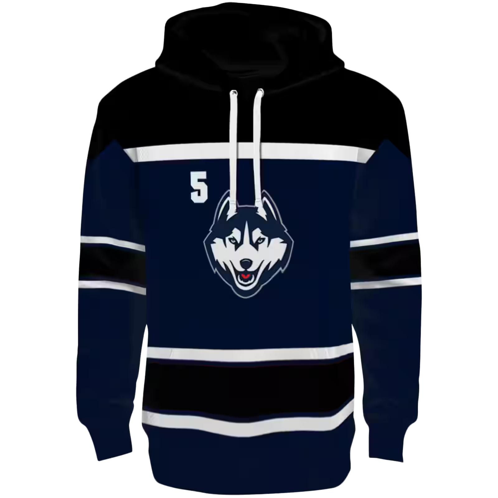 Custom UConn Huskies Striped Pattern Blue Hoodie