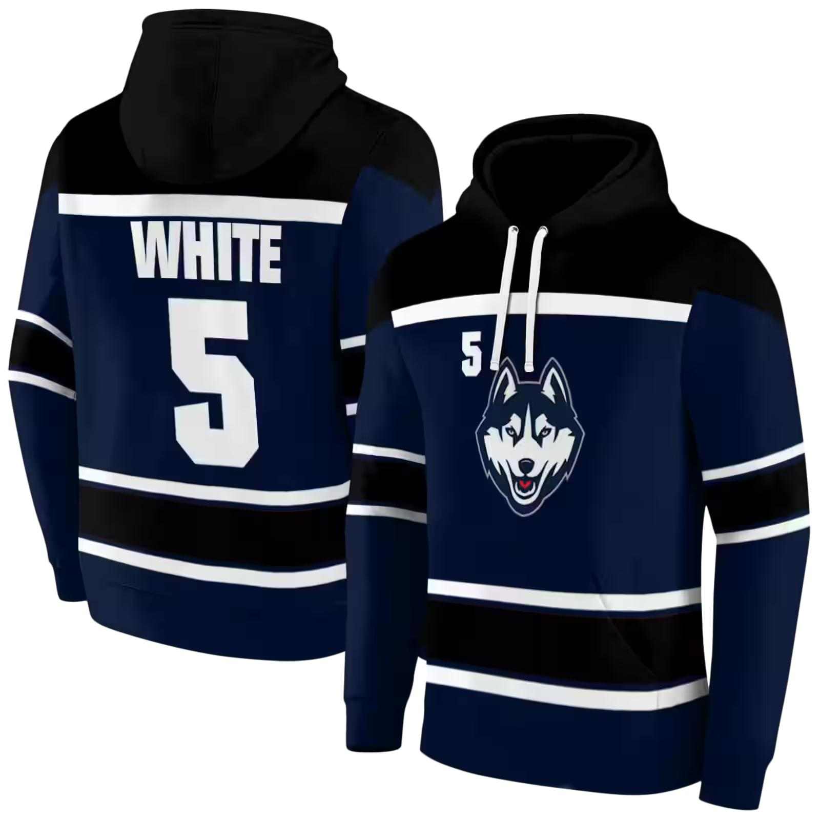 custom uconn huskies striped pattern blue hoodie fashion forward