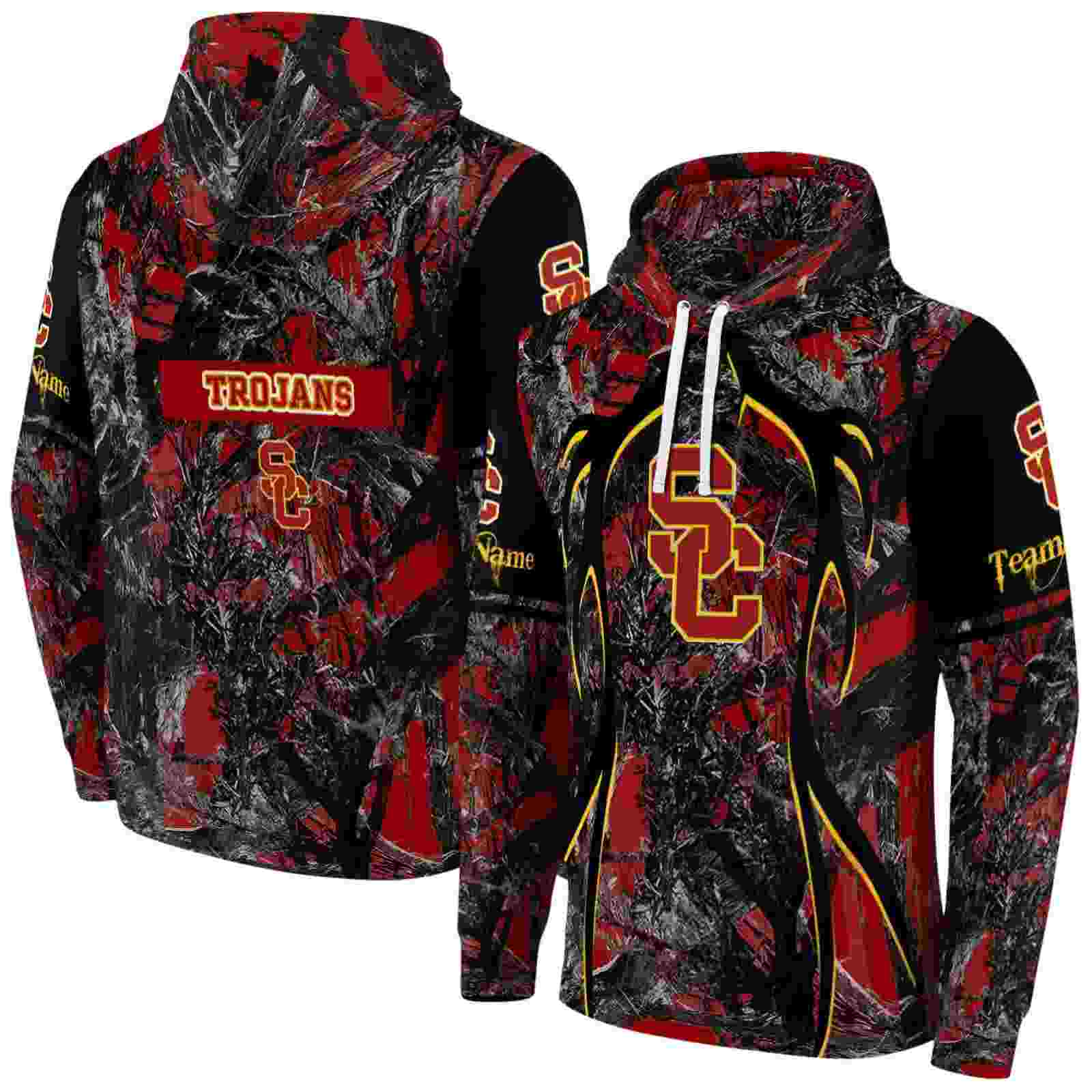 custom usc trojans hunting theme red black hoodie fashion forward