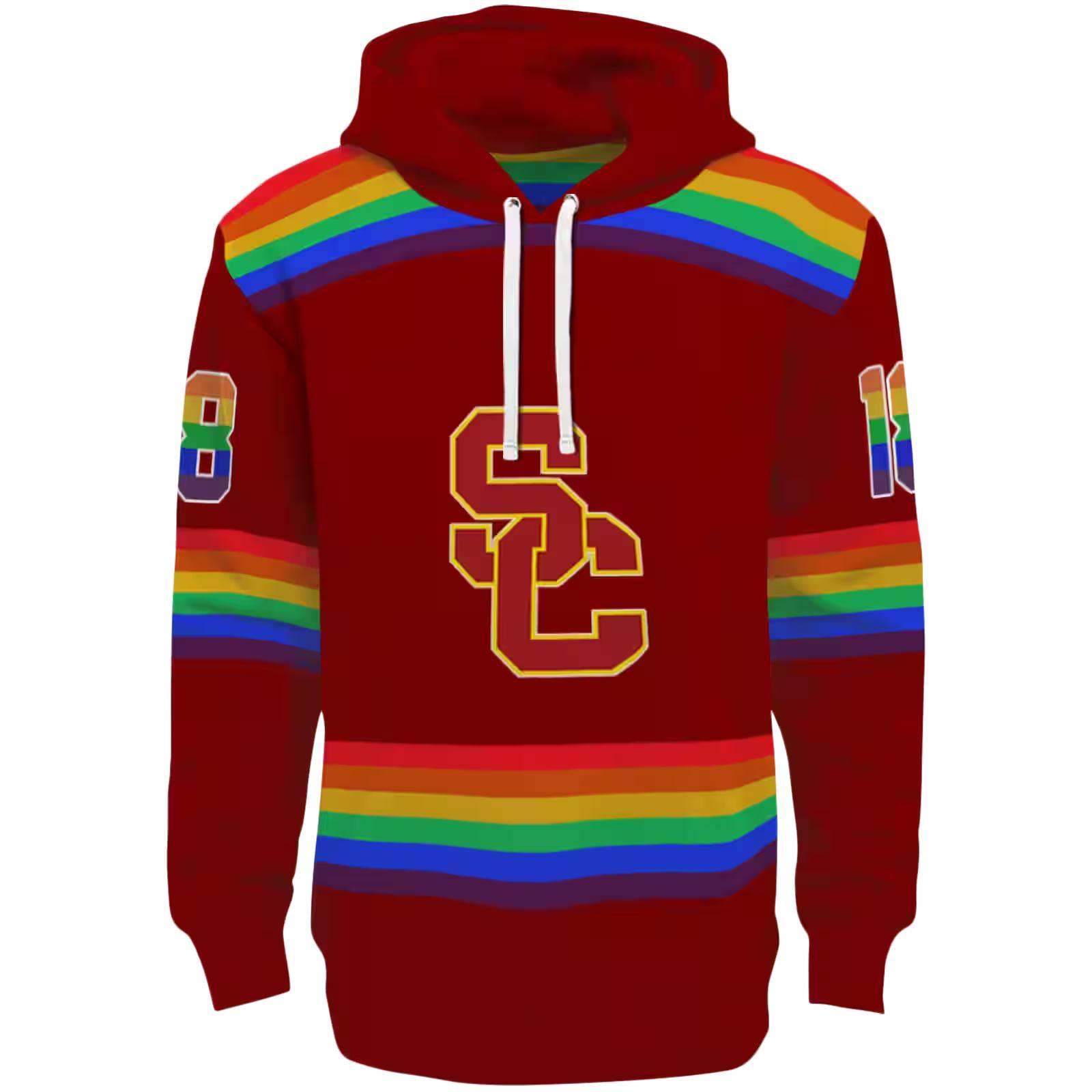 Custom USC Trojans Rainbow Stripes Red Hoodie