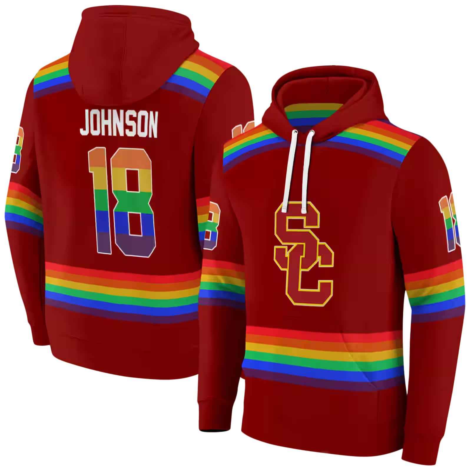 custom usc trojans rainbow stripes red hoodie fashion forward