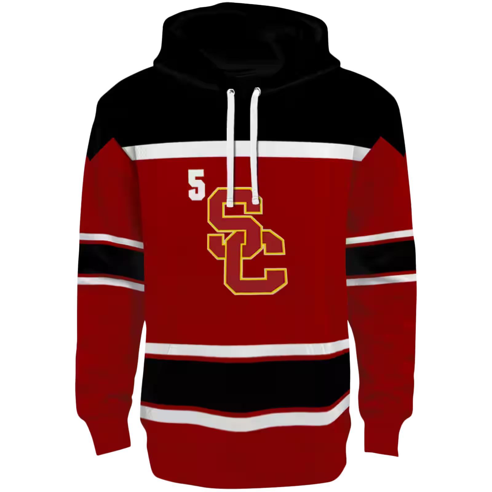 Custom USC Trojans Striped Pattern Red Hoodie