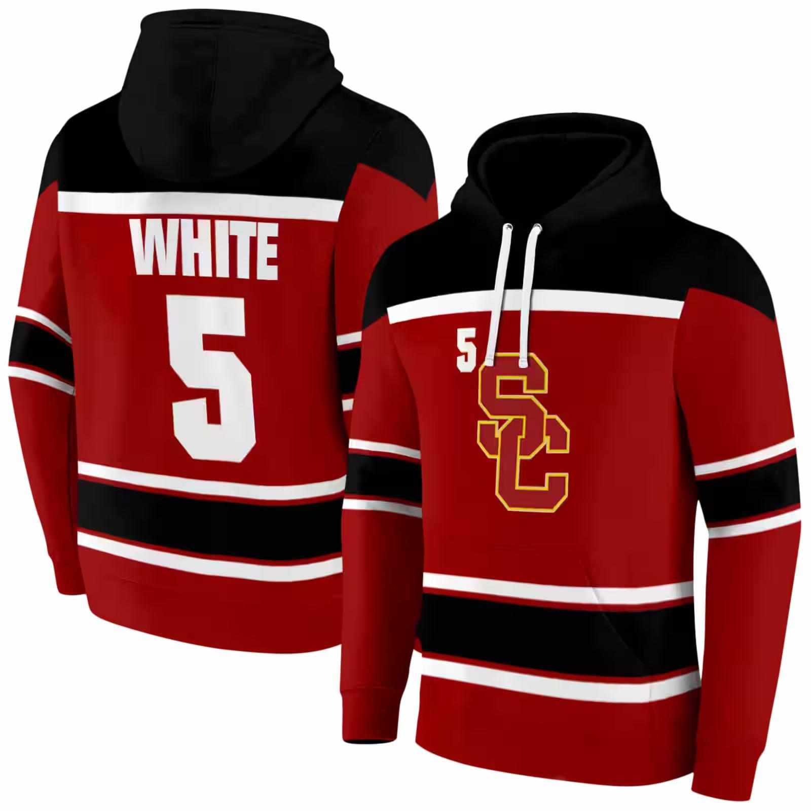 custom usc trojans striped pattern red hoodie fashion forward