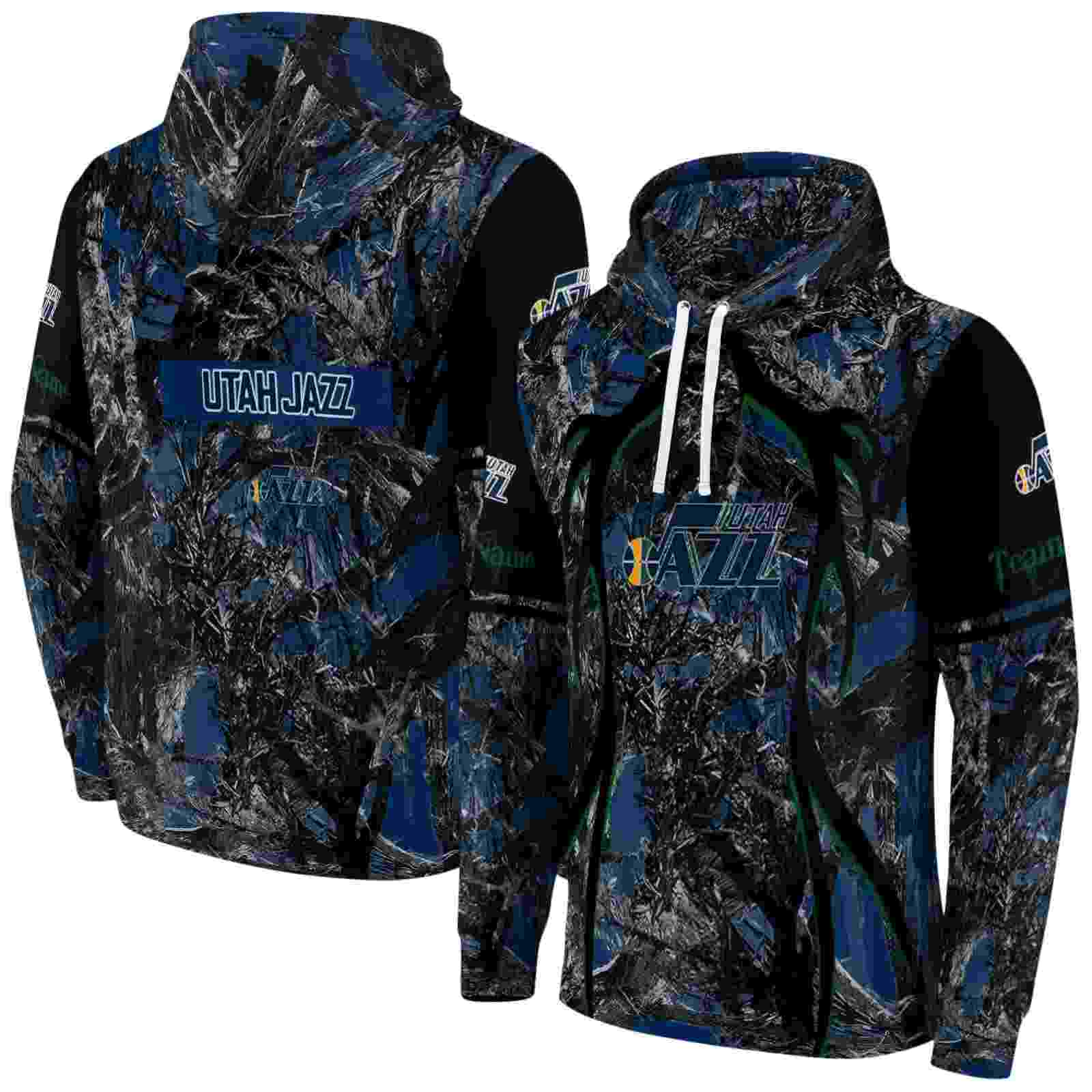 custom utah jazz hunting theme navy black hoodie fashion forward