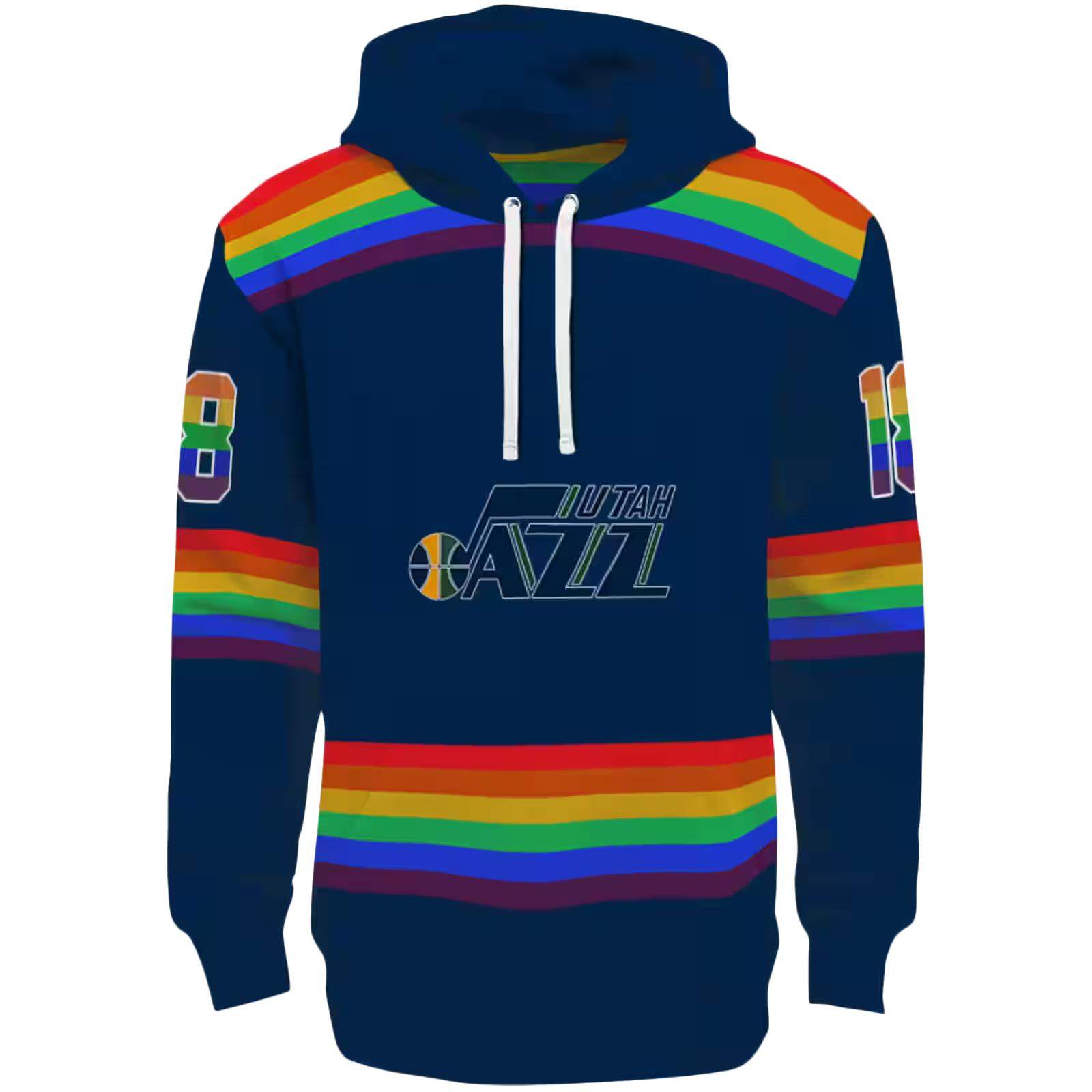 Custom Utah Jazz Rainbow Stripes Navy Hoodie