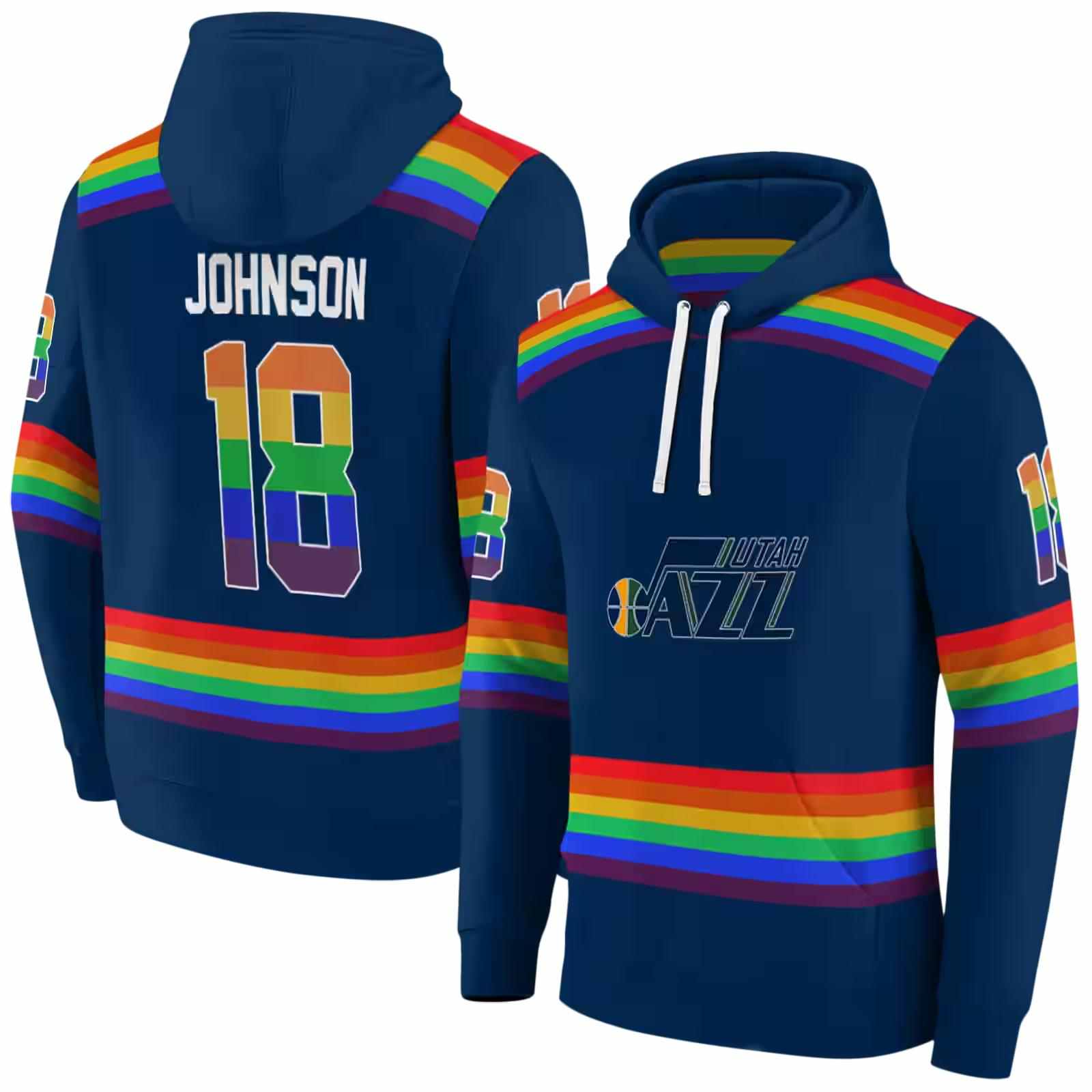 custom utah jazz rainbow stripes navy hoodie fashion forward