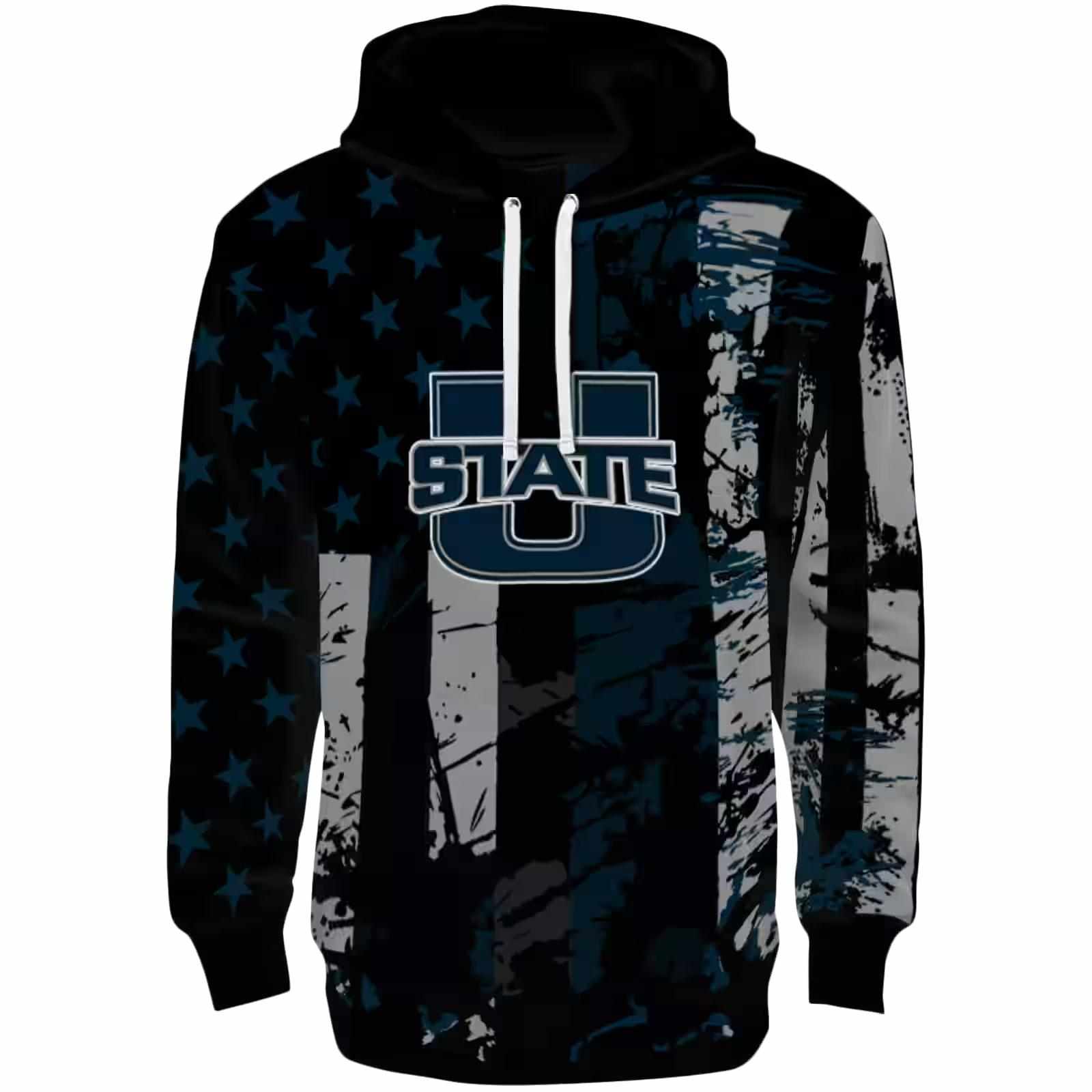 Custom Utah State Aggies Distressed Flag Navy Black Hoodie