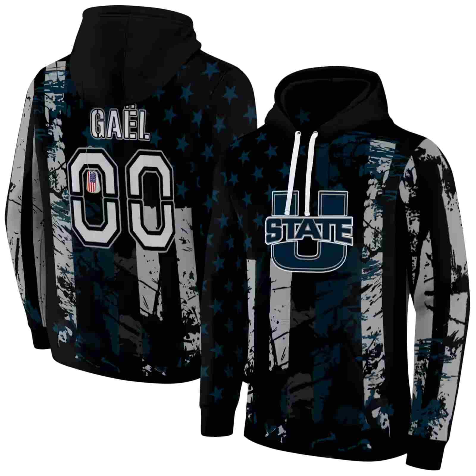 custom utah state aggies distressed flag navy black hoodie fashion forward