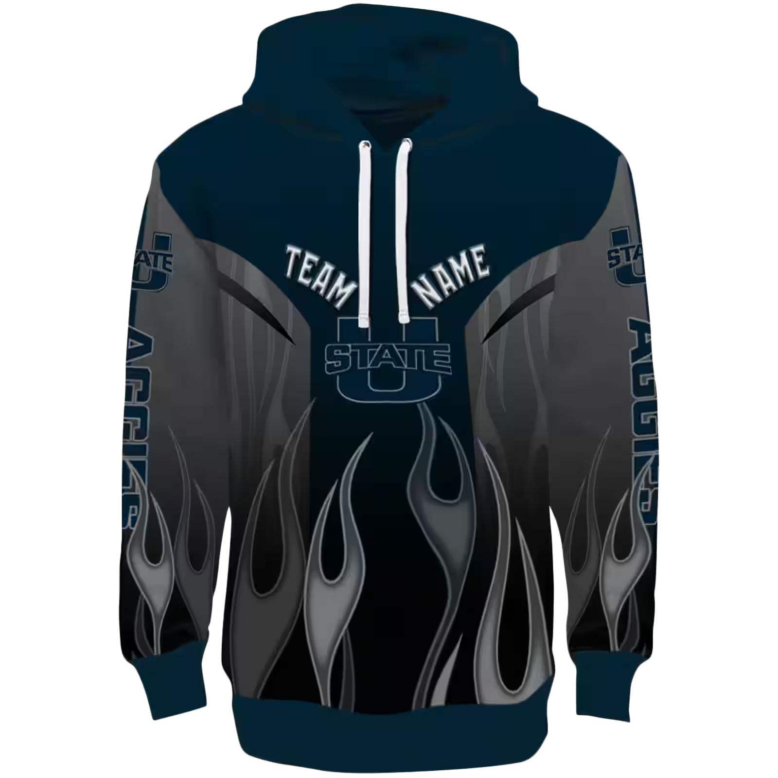 Custom Utah State Aggies Flame Design Navy Hoodie