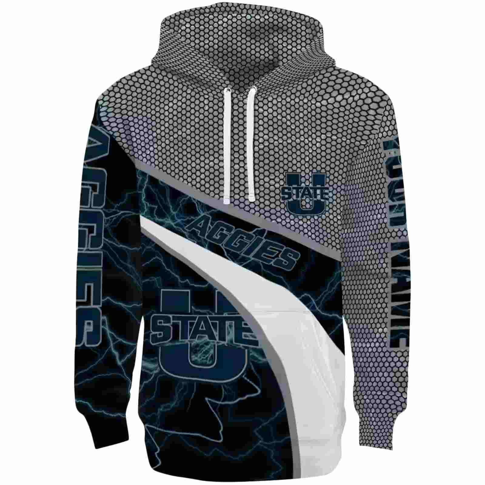 Custom Utah State Aggies Hexagonal Mesh Navy Black Gray Hoodie