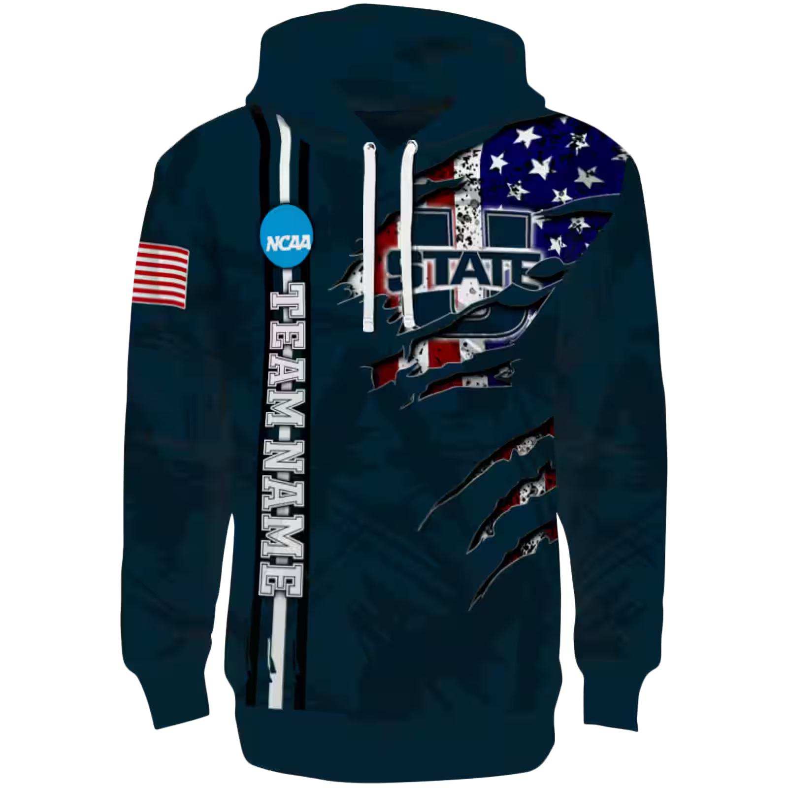 Custom Utah State Aggies Ripped Flag Navy Hoodie