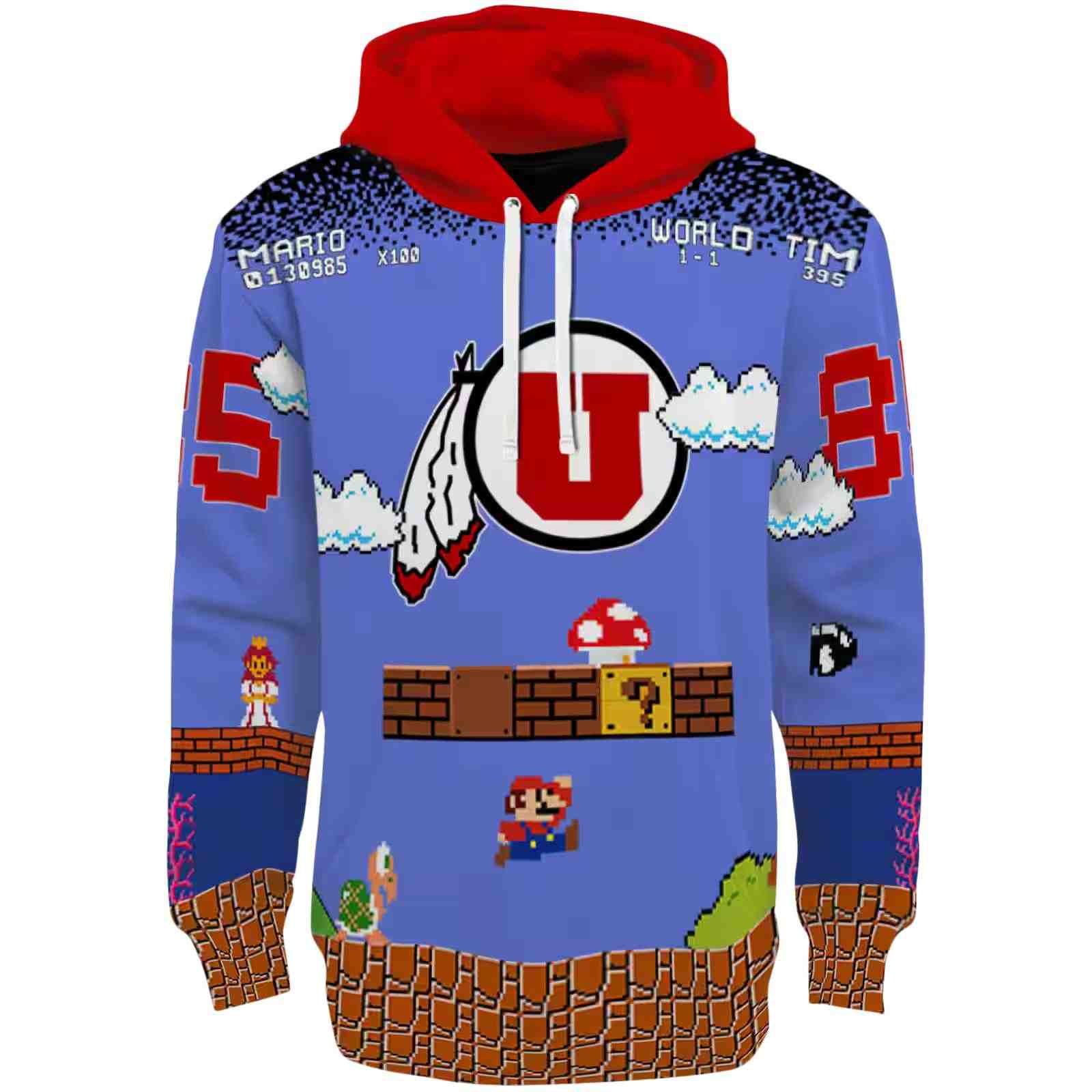 Custom Utah Utes Mario Blue Black Hoodie