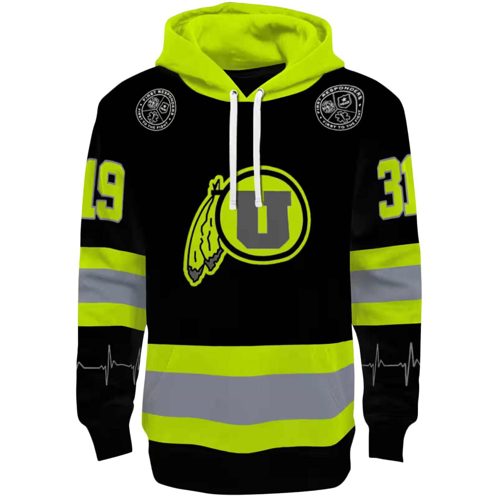 Custom Utah Utes Safety Motif Black Neon Green Hoodie