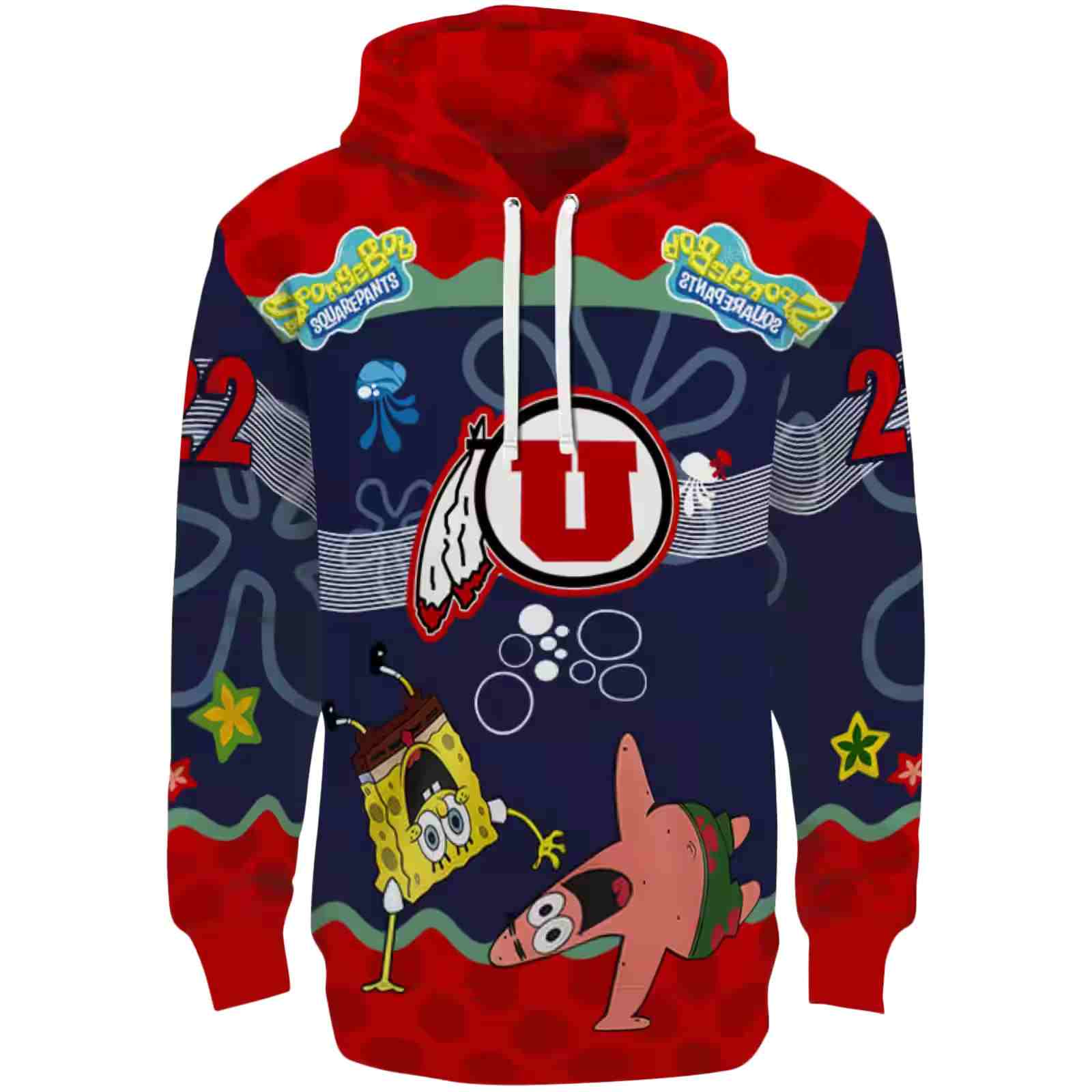 Custom Utah Utes Spongebob Patrick Star Red Navy Hoodie