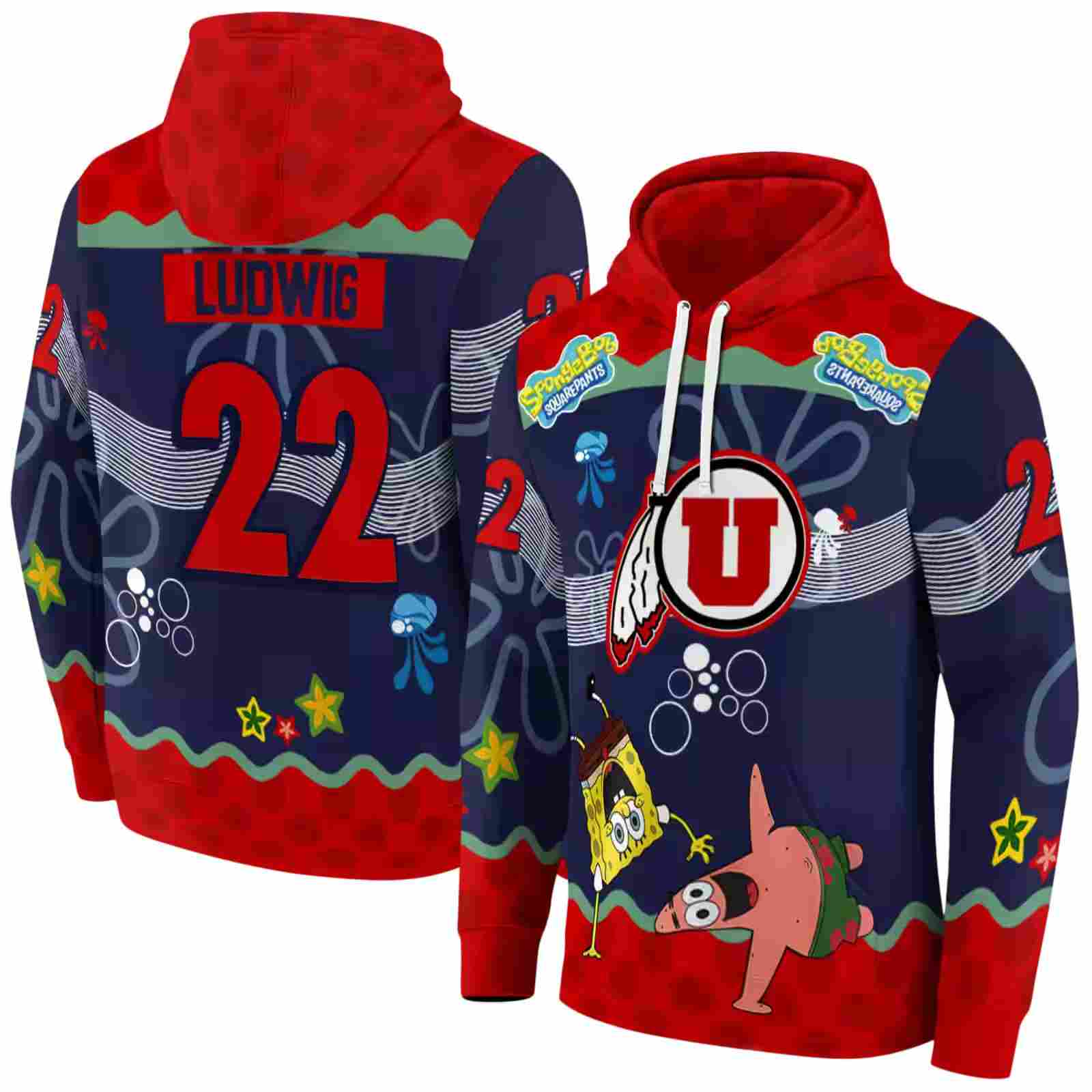 custom utah utes spongebob patrick star red navy hoodie fashion forward