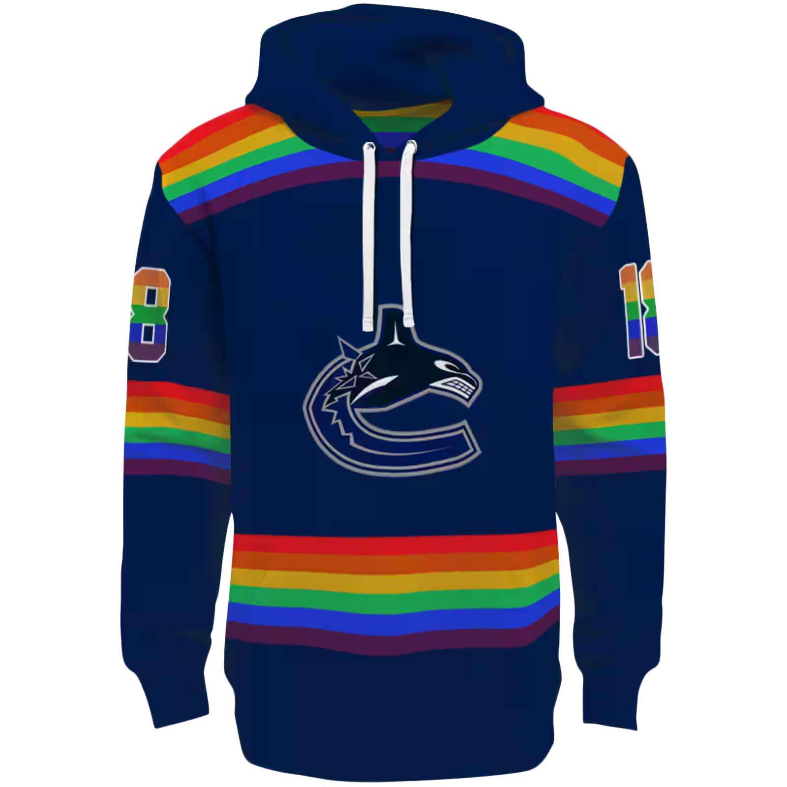 Custom Vancouver Canucks Rainbow Stripes Blue Hoodie