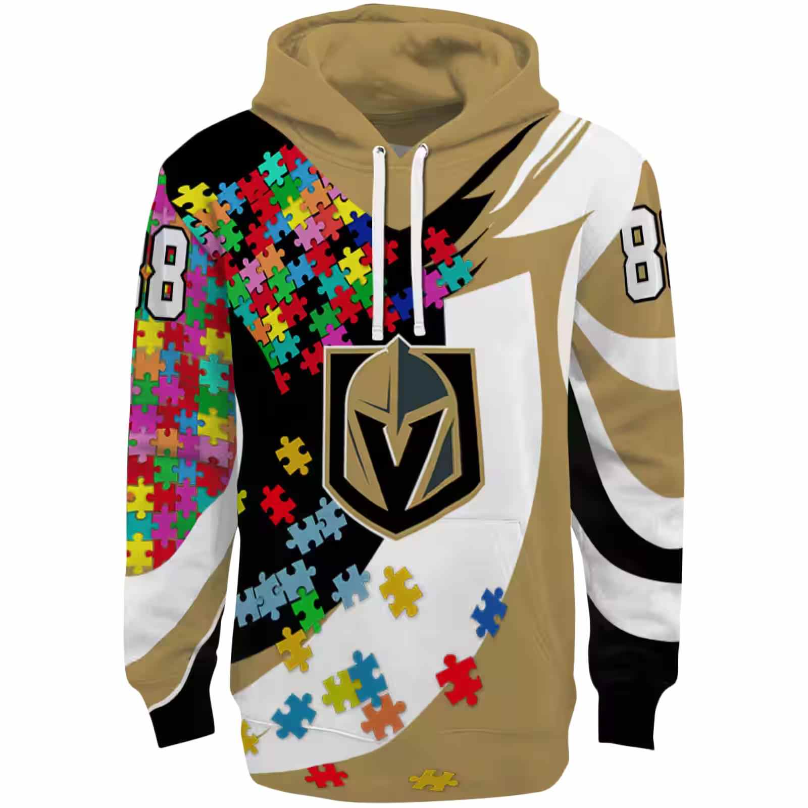 Custom Vegas Golden Knights Puzzle Pieces Tan Hoodie