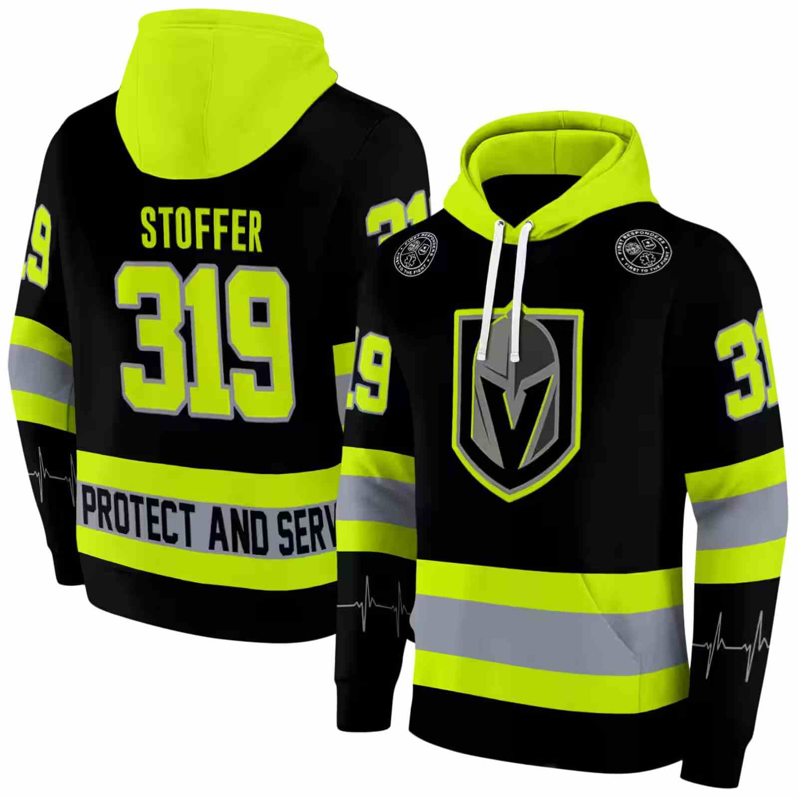 custom vegas golden knights safety motif black neon green hoodie fashion forward