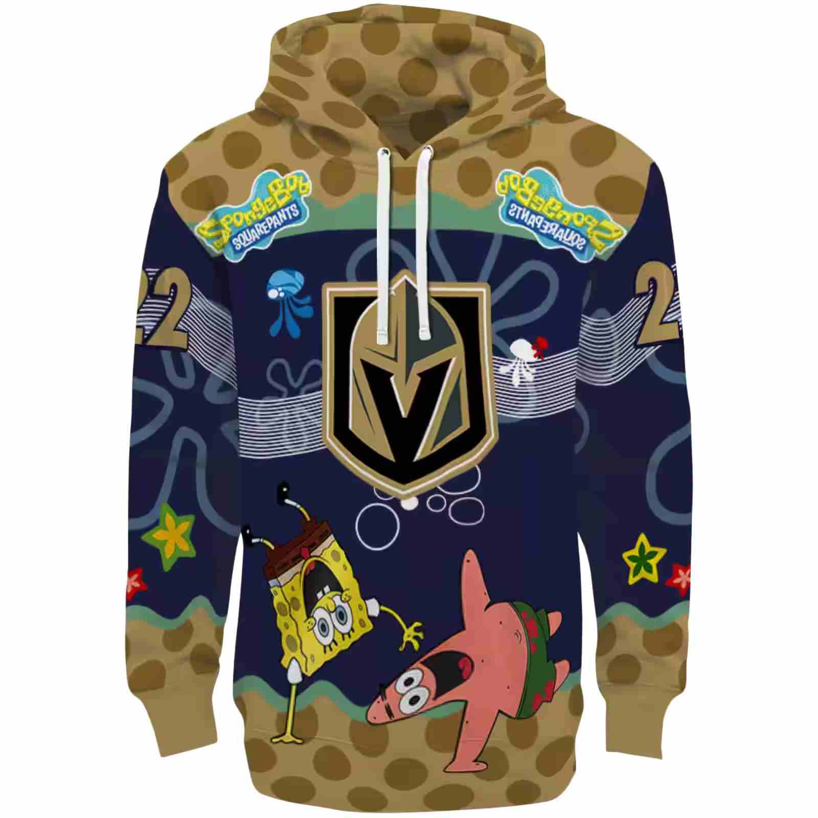 Custom Vegas Golden Knights Spongebob Patrick Star Tan Navy Hoodie