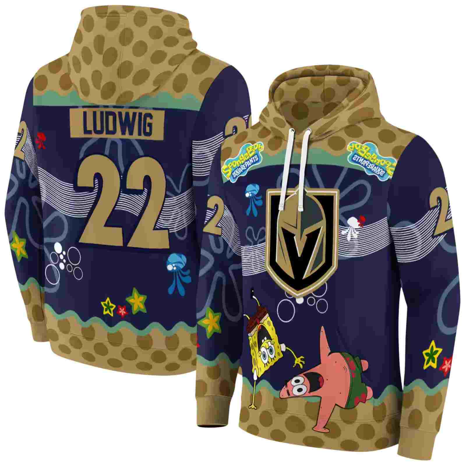 custom vegas golden knights spongebob patrick star tan navy hoodie fashion forward