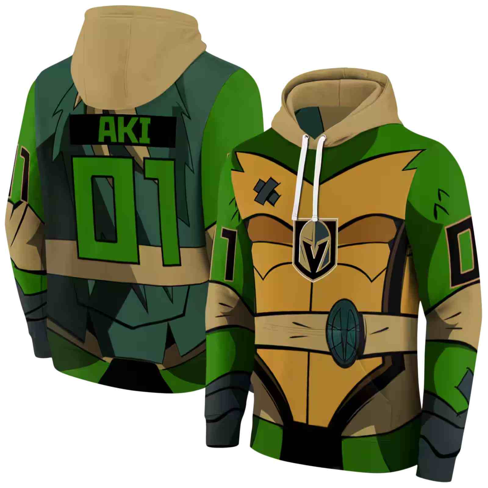 custom vegas golden knights superhero armor tan green hoodie fashion forward