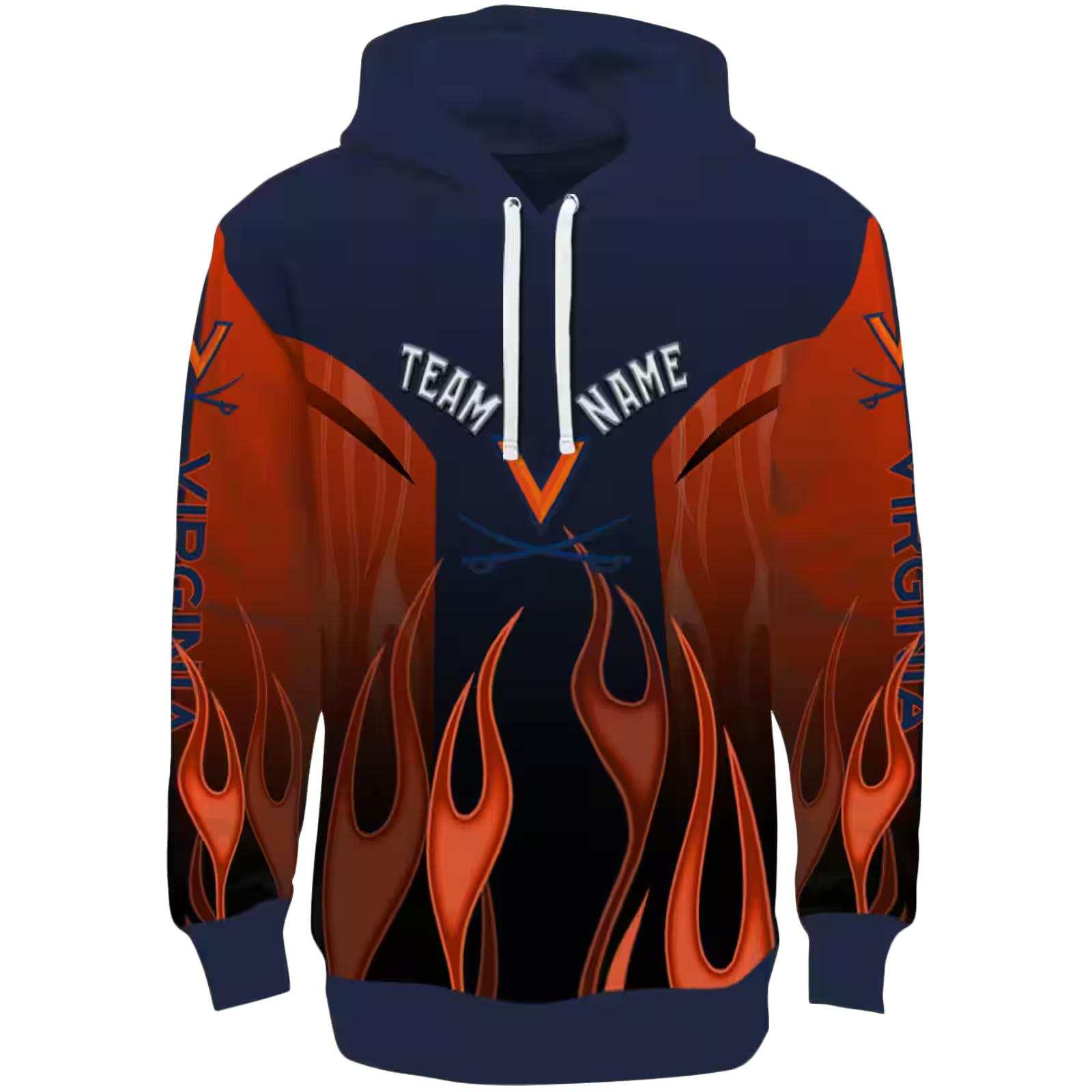 Custom Virginia Cavaliers Flame Design Blue Hoodie