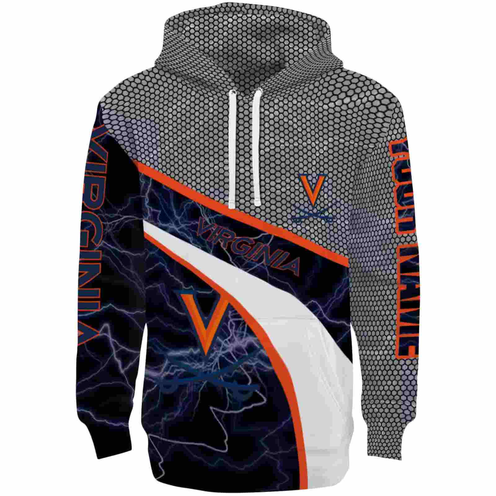 Custom Virginia Cavaliers Hexagonal Mesh Blue Black Gray Hoodie