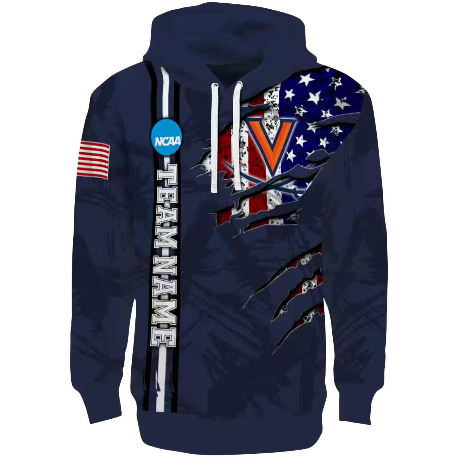 Custom Virginia Cavaliers Ripped Flag Blue Hoodie