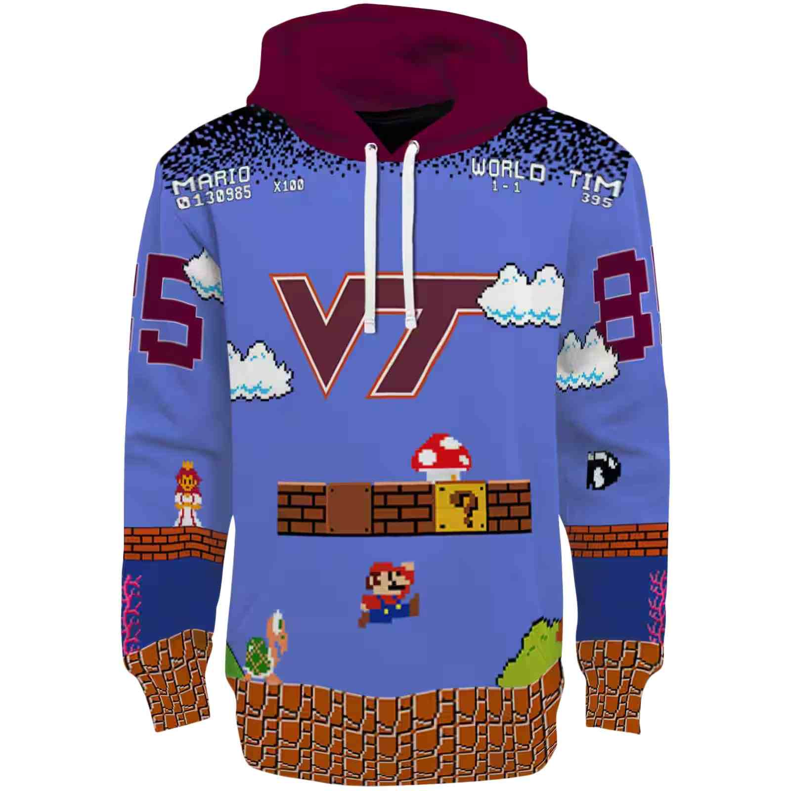 Custom Virginia Tech Hokies Mario Blue Black Hoodie