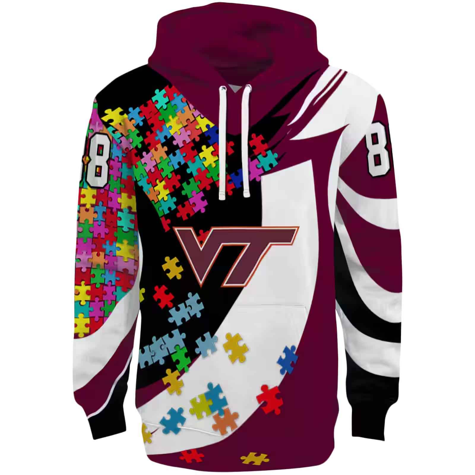 Custom Virginia Tech Hokies Puzzle Pieces Maroon Hoodie