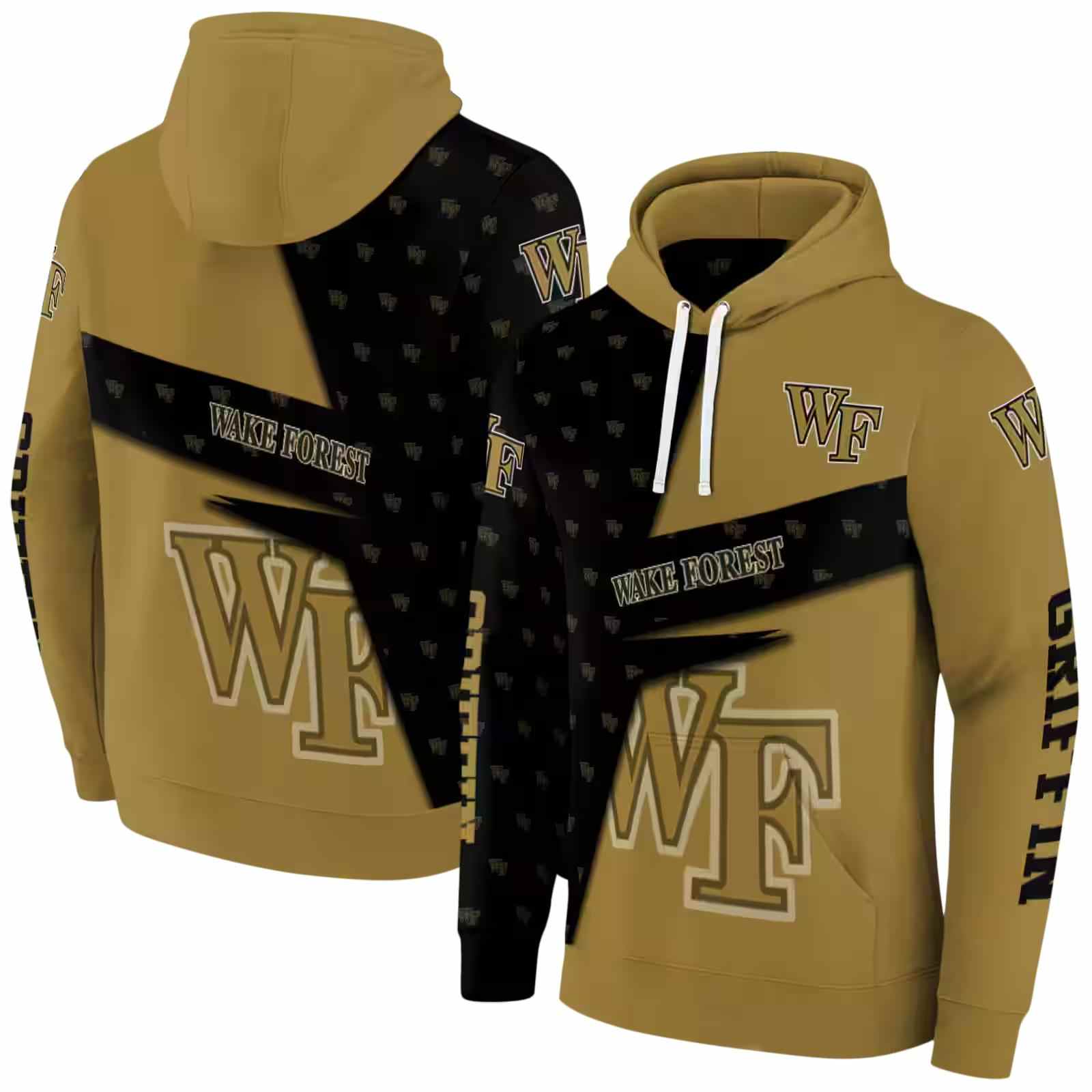 custom wake forest demon deacons abstract shape gold hoodie fashion forward