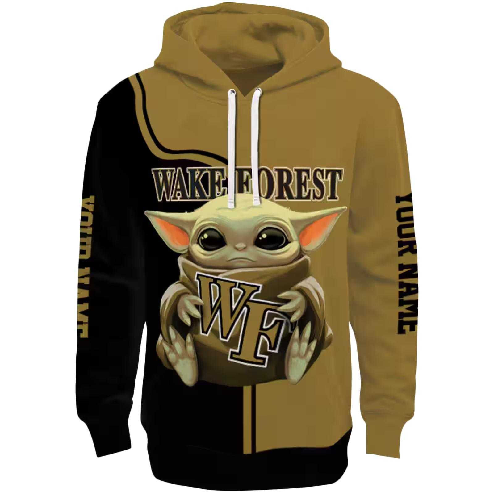 Custom Wake Forest Demon Deacons Baby Yoda Gold Black Hoodie