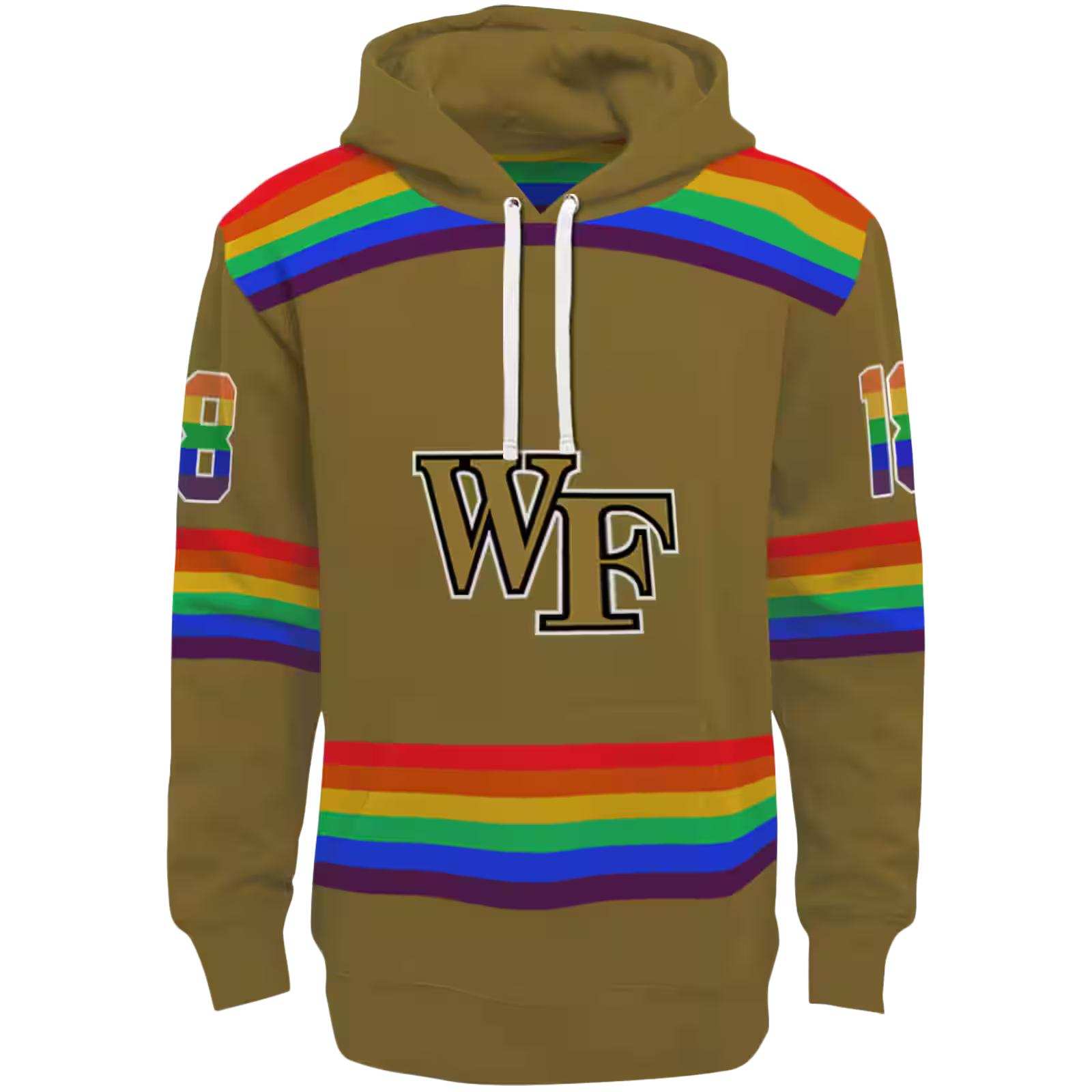 Custom Wake Forest Demon Deacons Rainbow Stripes Gold Hoodie