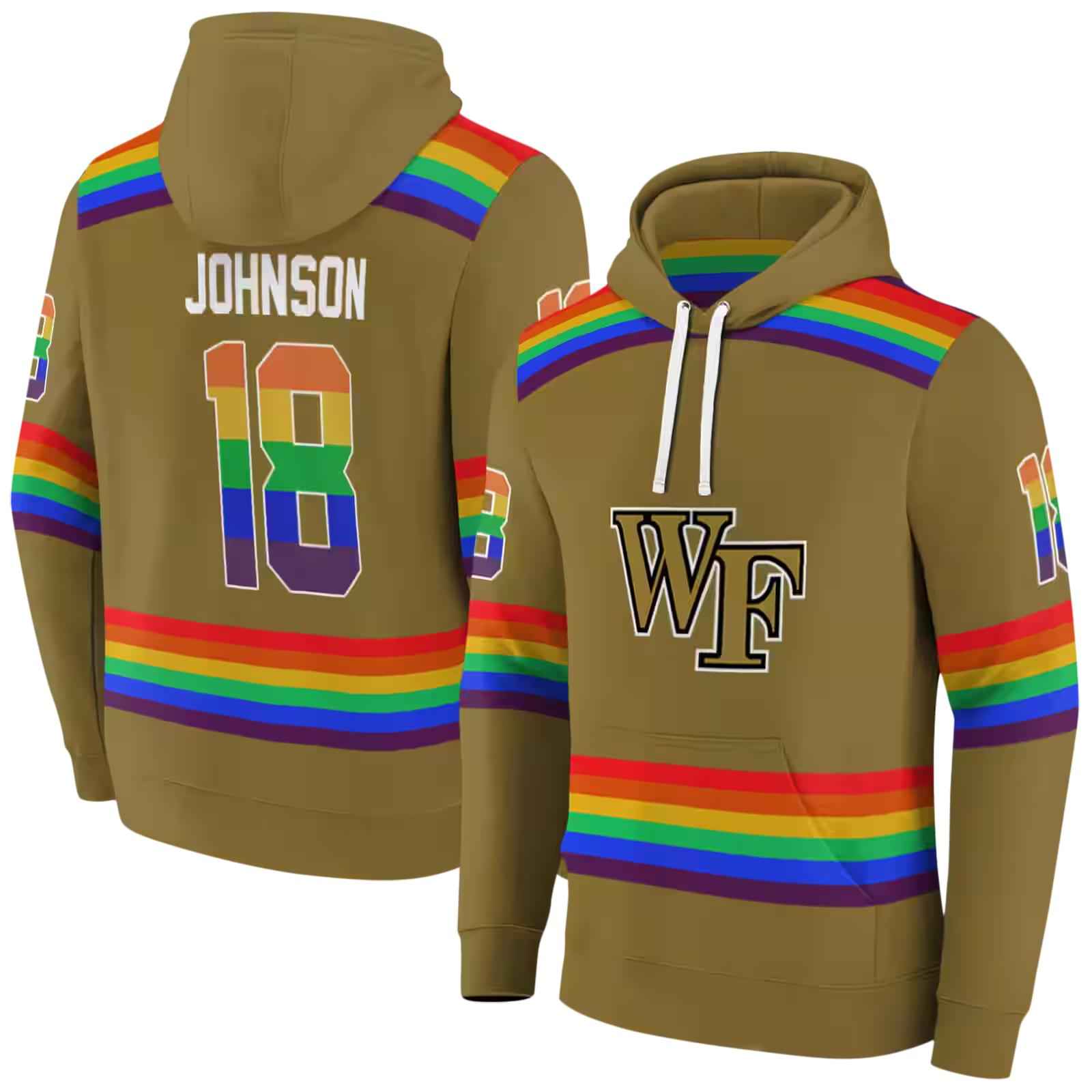 custom wake forest demon deacons rainbow stripes gold hoodie fashion forward