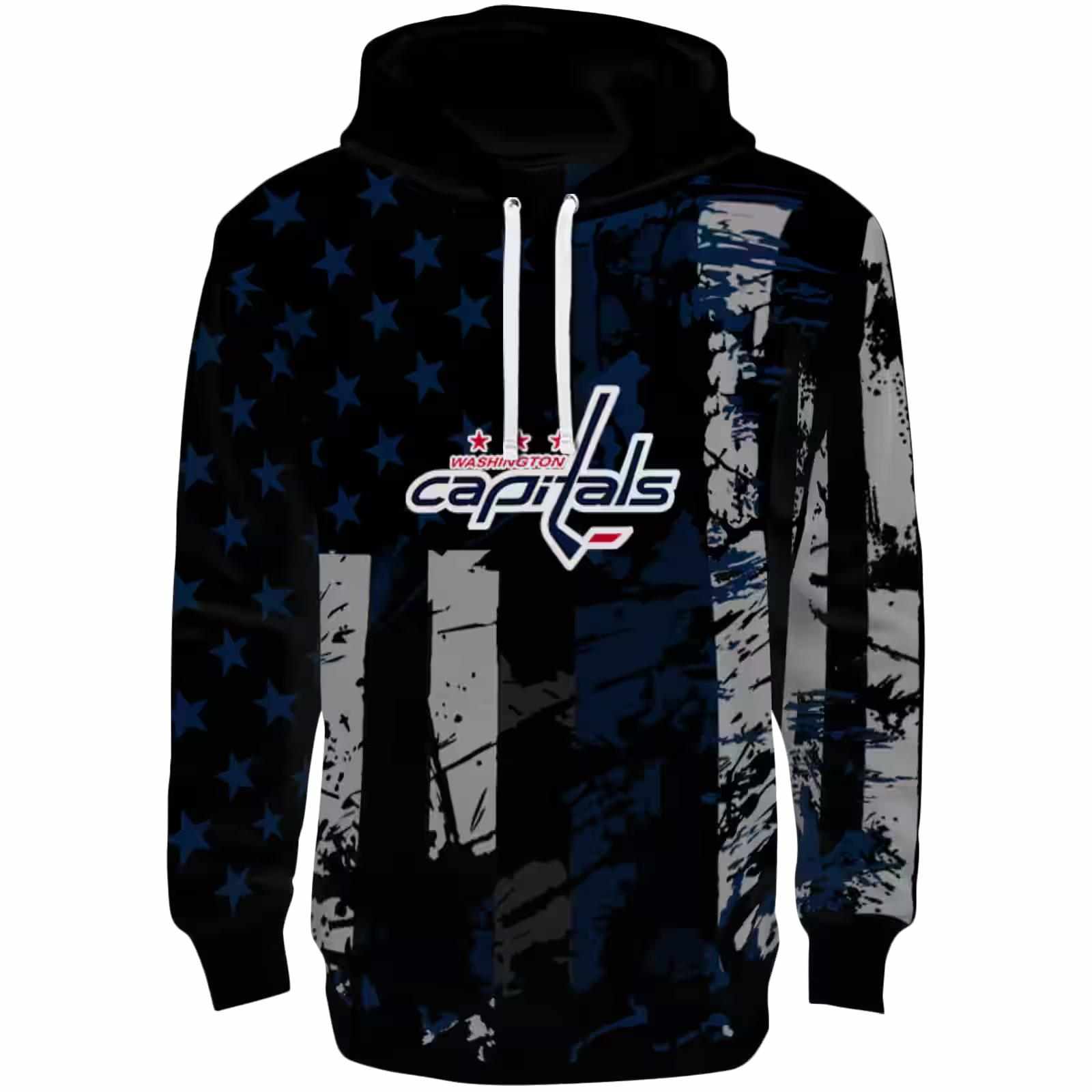 Custom Washington Capitals Distressed Flag Blue Black Hoodie