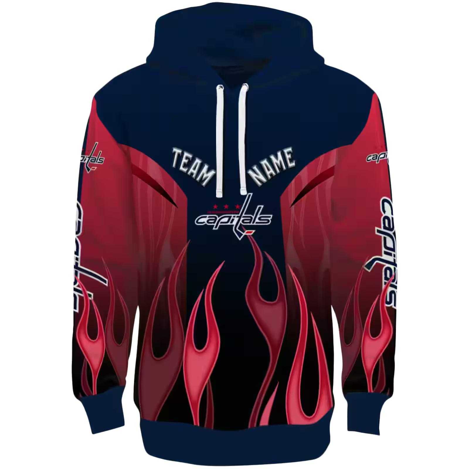 Custom Washington Capitals Flame Design Blue Hoodie