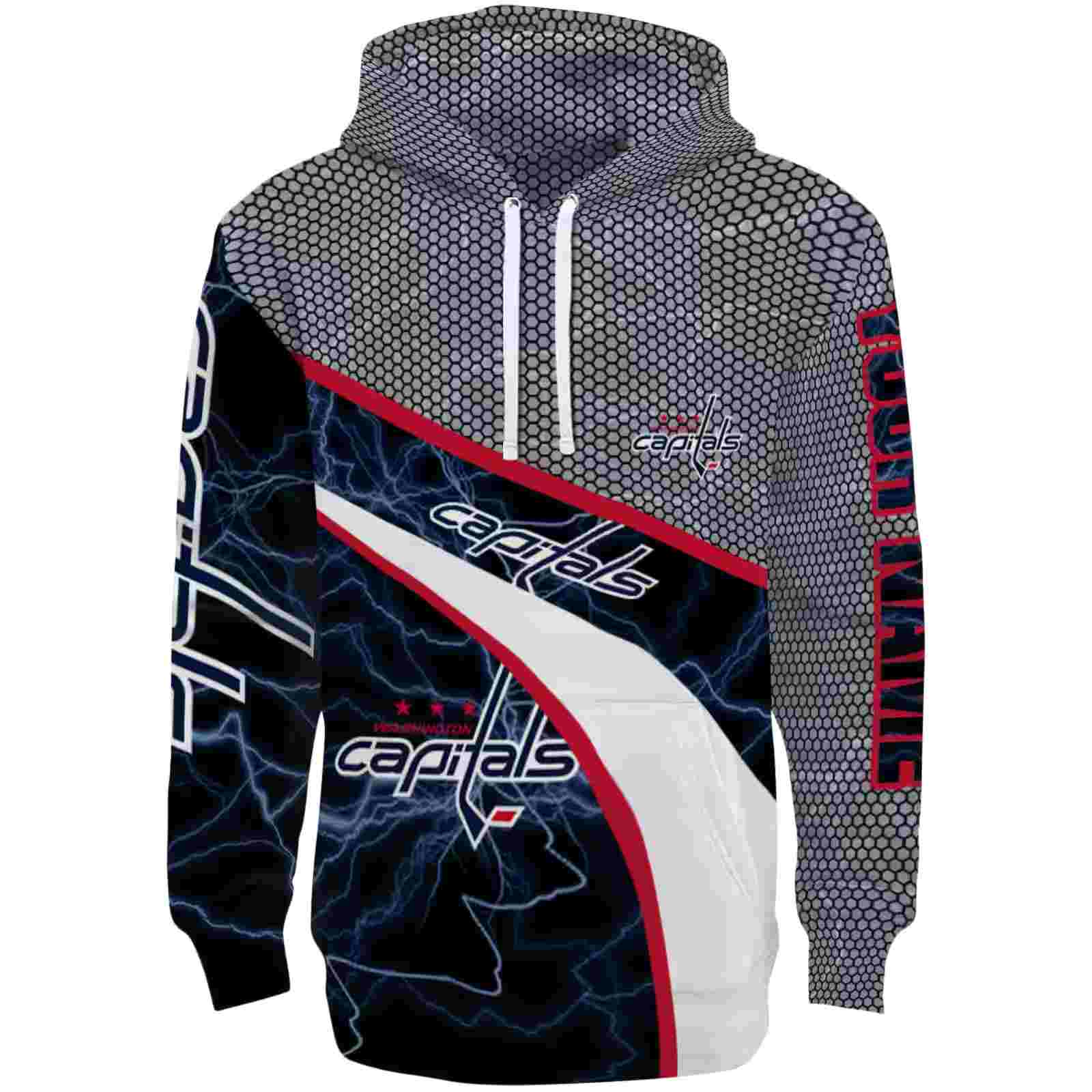 Custom Washington Capitals Hexagonal Mesh Blue Black Gray Hoodie