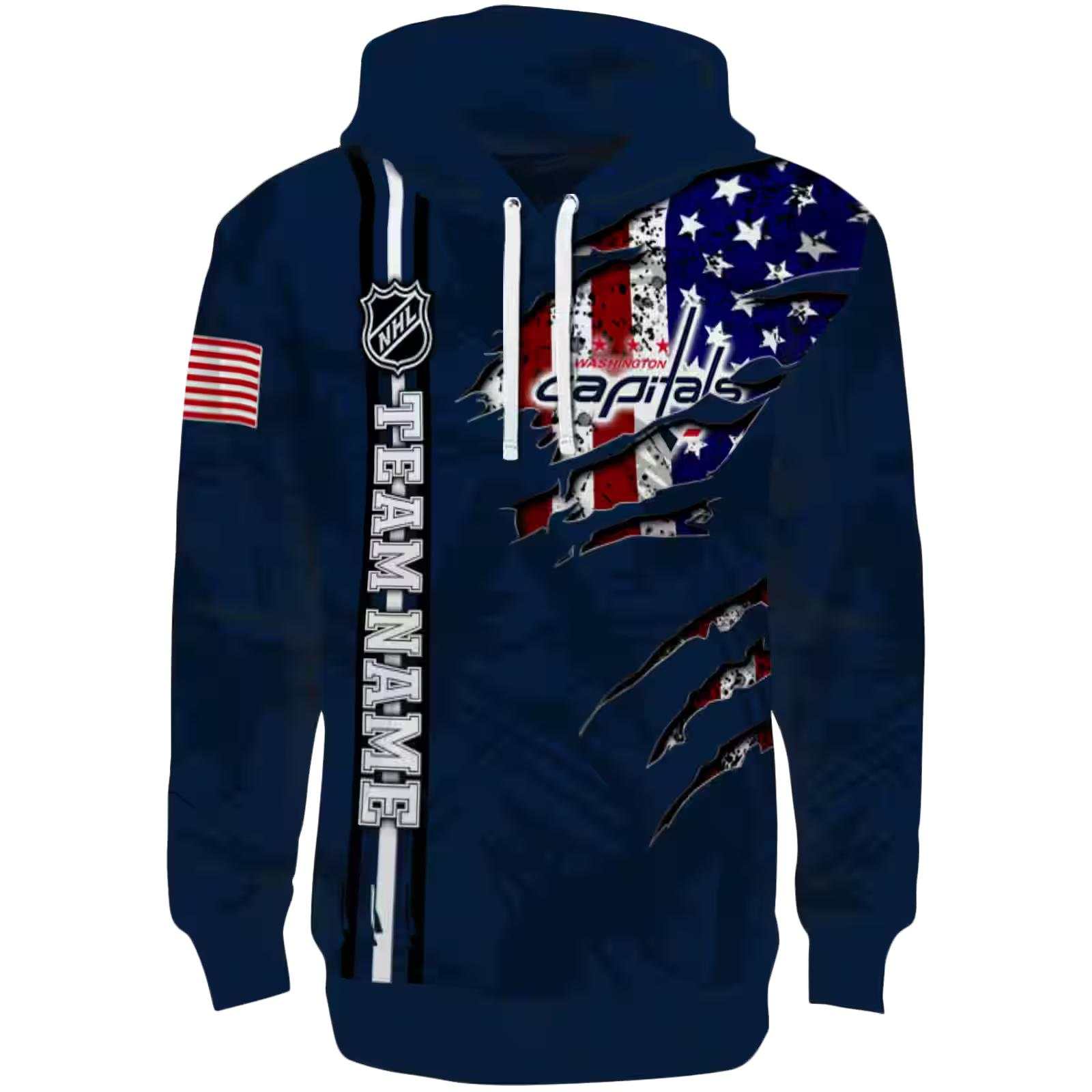 Custom Washington Capitals Ripped Flag Blue Hoodie