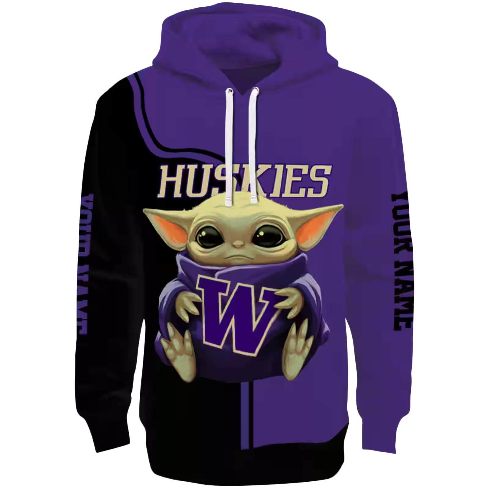 Custom Washington Huskies Baby Yoda Purple Black Hoodie