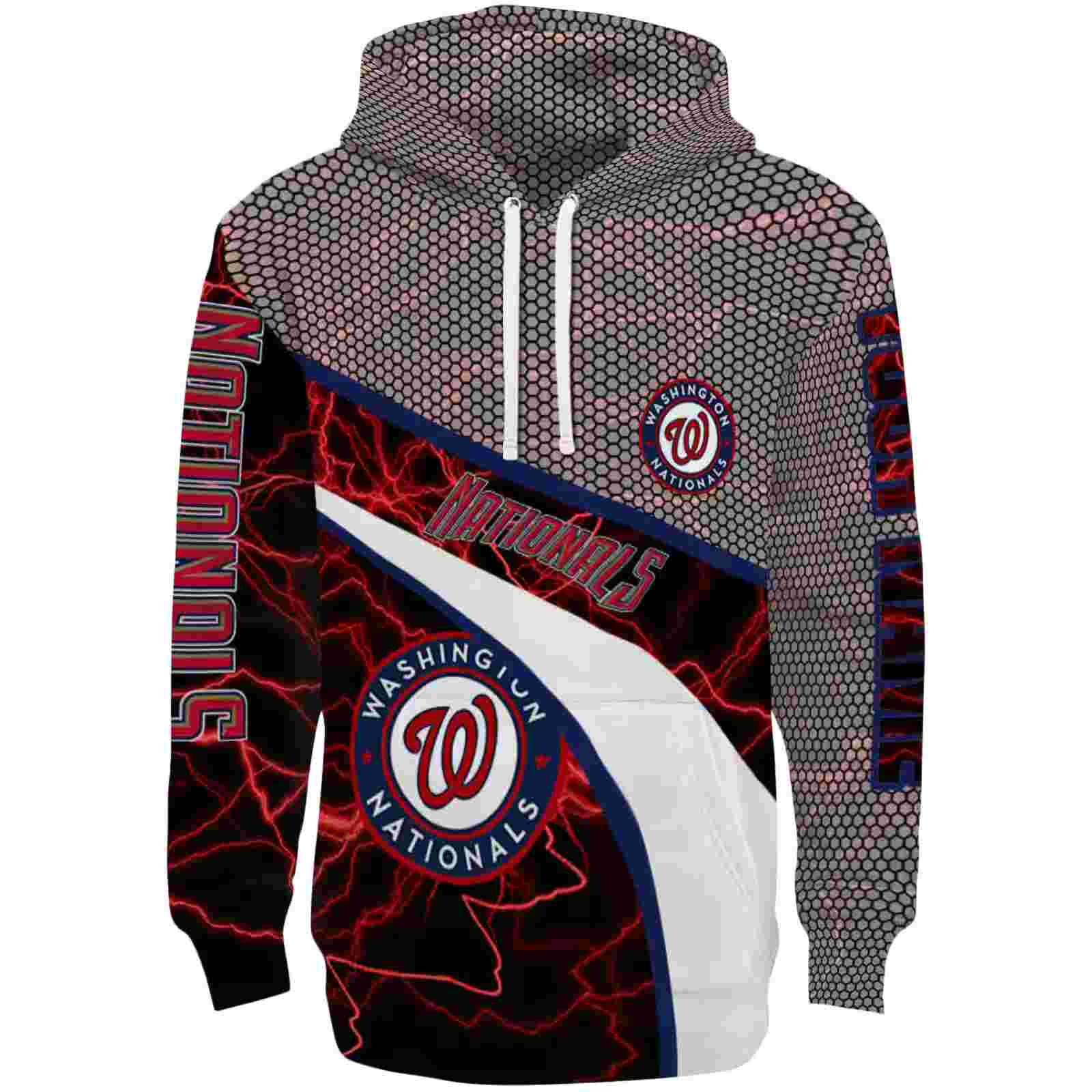 Custom Washington Nationals Hexagonal Mesh Red Black Gray Hoodie