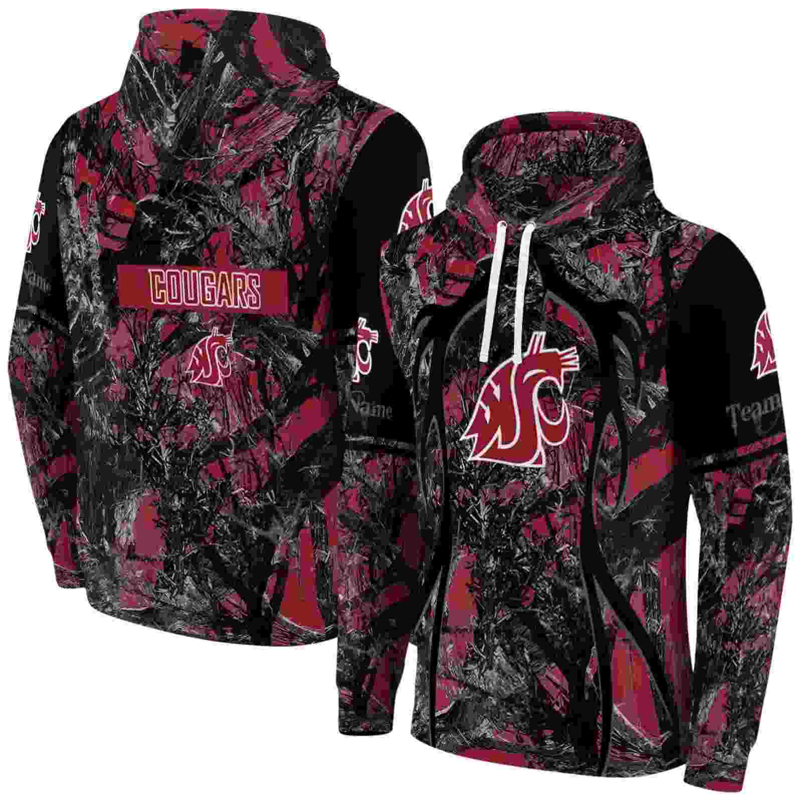 custom washington state cougars hunting theme crimson black hoodie fashion forward