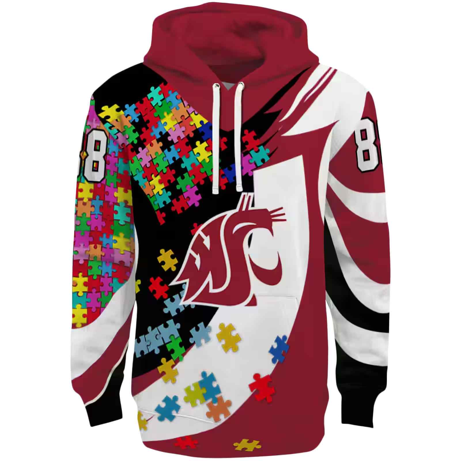 Custom Washington State Cougars Puzzle Pieces Crimson Hoodie